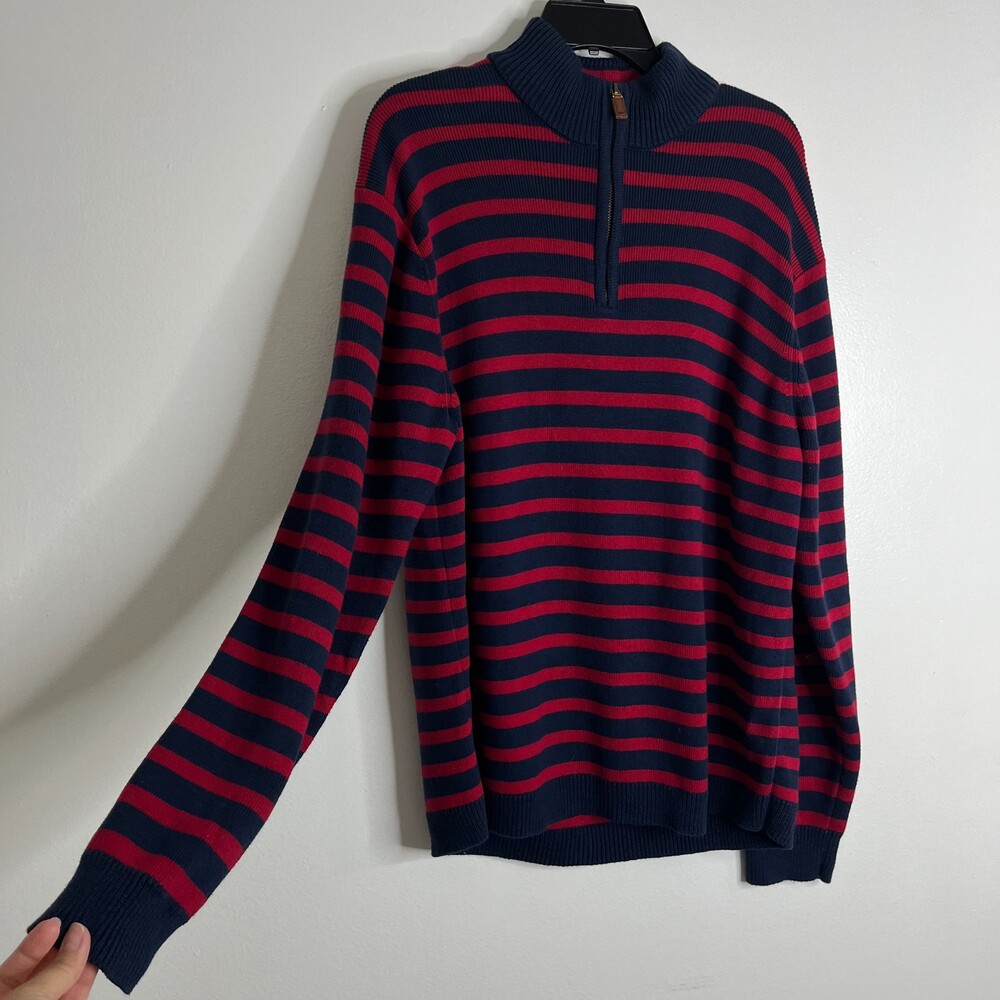 Vineyard Vines Merino Wool Cotton Silk Sweater LS Stripped Red Blue Pullover L